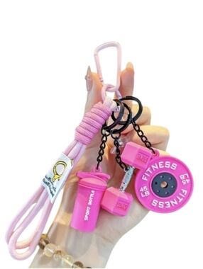 Pink Fitness Charm Keychain and Card Holder Keyring